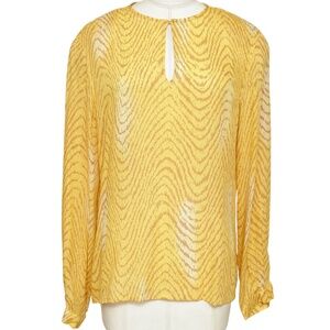 CARLISLE Yellow Blouse Shirt Top Long Sleeve Collarless Padded Shoulders Sz 12